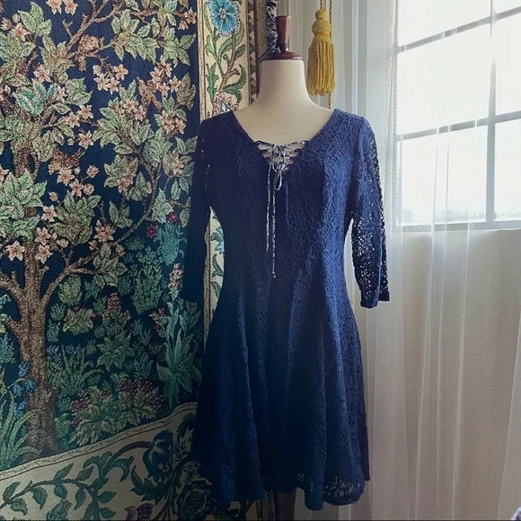 dark blue lace skater dress Blue Lace Skater Dress with Detachable Cape, UK 8-18, N80000, SKU: DR52119